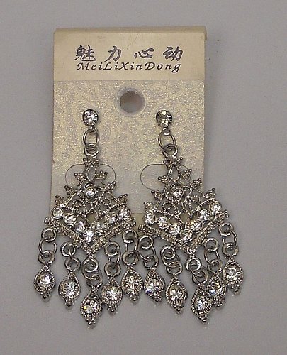 Women Earrings Rhinestones Silver Tones Fashion Drop Dangle Push Back Fasteners