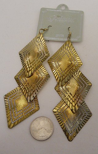 Womens Fashion Earrings Metal Drop Dangle Gold Tones PRINCESS Hooks