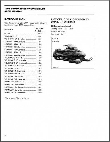 1996 Ski-Doo Elan Tundra Touring Formula Scandic Service Manual on a CD