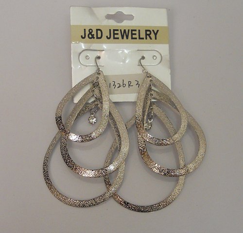 Women Earrings Fashion Drop Dangle Silver Tones Rhinestones Hook Fasteners J&D