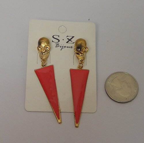 Women Earrings Fashion Post Drop Dangle Gold Skulls Pink Triangles Push Back Fas