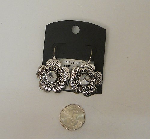Unisex Fashion Earrings Silver Flower Cluster Rhinestone Snap Closure Mixed Meta