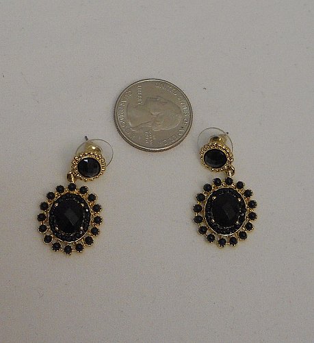 Womens Earrings Fashion Drop Dangle Oval Gold Tones Ebony CHARLES KLEIN Push Bac