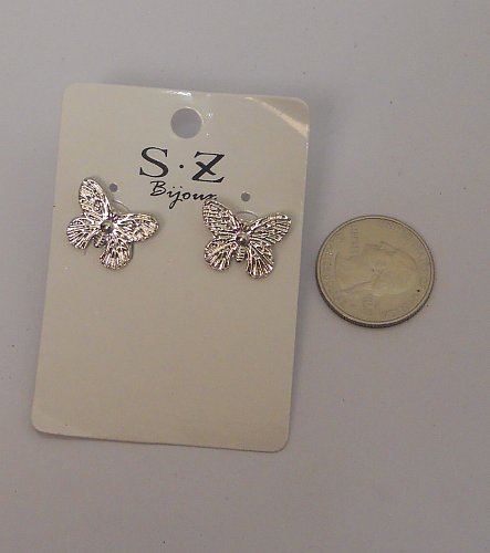 Women Earrings Fashion Stud Butterflies Silver Tones Push Backs Fasteners SZ BIJ