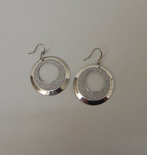 Womens Fashion Earrings Silver Plated Glitter Round Circles Drop Dangle Hooks