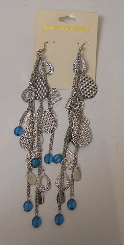 Women Fashion Earrings Drop Dangle Silver Teardrops Teal Beads XILOO Hook