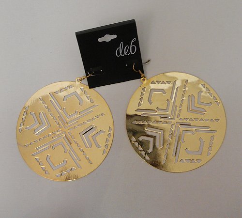 Unisex Fashion Earrings DEB Gold Large Round Drop Dangle Hook Closure Mixed Meta