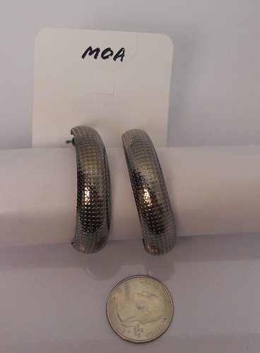 Women Hoop Earrings Hematite Fashion Silver Tones Leverback Fasteners MOA