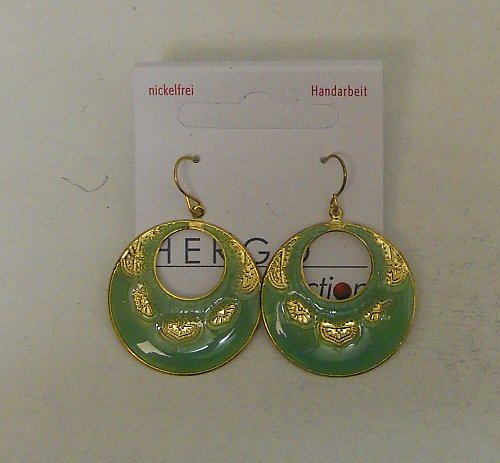 Women Earrings Drop Dangle Fashion Gold Green Tones HERGO COLLECTION Hook Fasten