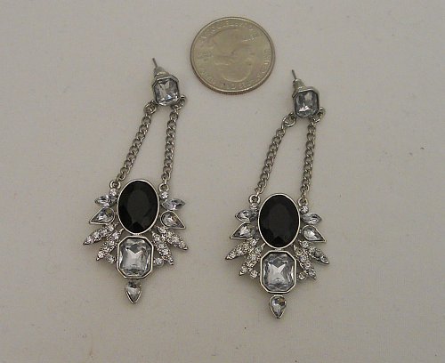 Womens Fashion Earrings Silver Chandeliers Ebony Stone VERSONA Cubic Zirconia