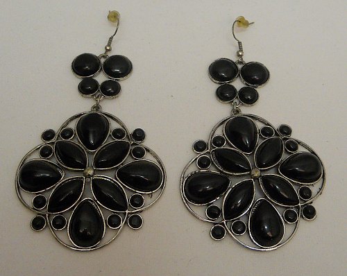 Womens Fashion Earrings Large Drop Dangle SONOMA Floral Black Beads Hooks