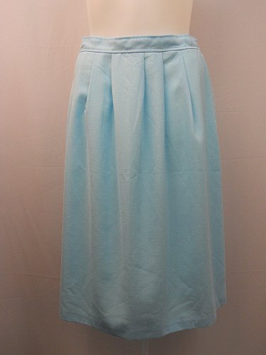 Womens Skirt ILGWU Vintage Blue Pleated Front Knee Length Elastic Back 34X30