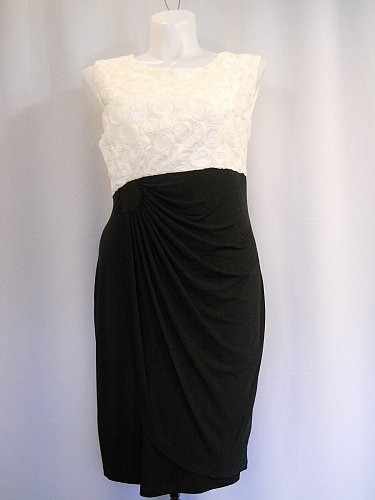 Women Dress Plus Size 16W Embellished Ivory Black Sleeveless Scoop Neck Formal