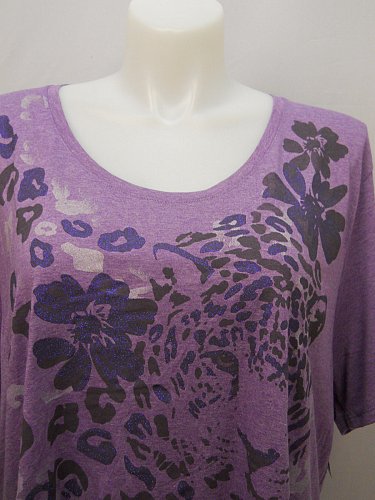 PLUS SIZE 5X Women Knit Top Purple Animal Print JMS Scoop Neck Short Sleeves