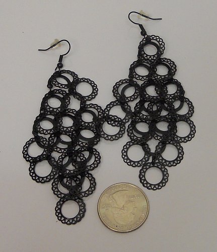 Women Earrings Solid Black Loops Hook Fastener Fashion Drop Dangle EDGE