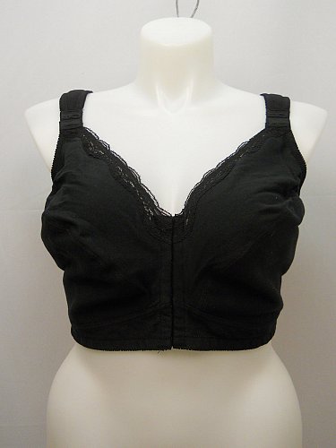 BRA 54C Women Posture Bra Wire Free Solid Black Front Closure Wide Adjustable St