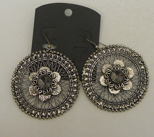 Women Fashion Drop Dangle Earrings Silver Tones Floral Rhinestone Hooks Unbrande