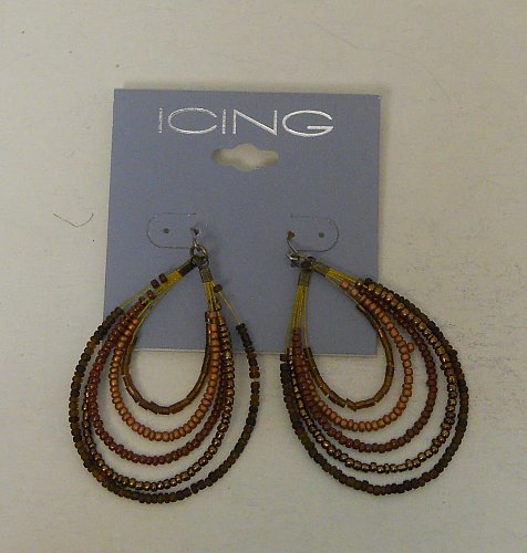 Women Fashion Drop Dangle Earrings Teardrops Multi Brown Beads ICING Hook Fasten