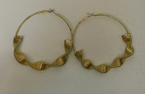 Women Hoop Earrings Fashion Gold Tones Wavy Ribbon Leverback Fastener Unbranded