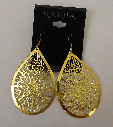 Women Fashion Drop Dangle Earrings Gold Tones Teardrops RANIA Hook Fasteners
