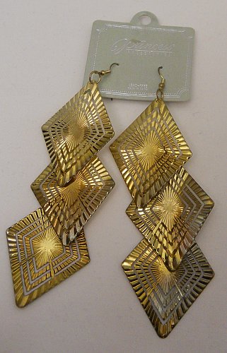 Womens Fashion Earrings Metal Drop Dangle Gold Tones PRINCESS Hooks