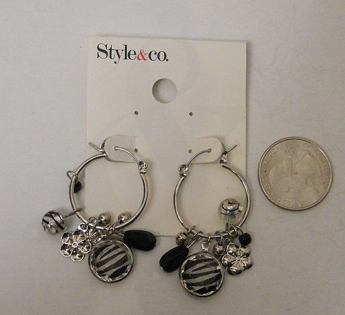 Women Fashion Earrings Small Hoop Silver Animal Print Charms STYLE&CO Leverback