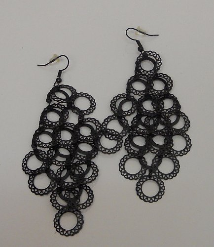 Women Earrings Solid Black Loops Hook Fastener Fashion Drop Dangle EDGE