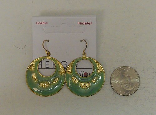 Women Earrings Drop Dangle Fashion Gold Green Tones HERGO COLLECTION Hook Fasten