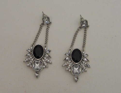 Womens Fashion Earrings Silver Chandeliers Ebony Stone VERSONA Cubic Zirconia
