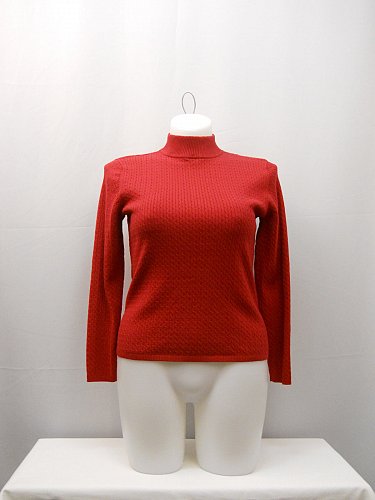 SZIE L Womens Sweater KAREN SCOTT Solid Red Mock Turtle Neck Long Sleeves