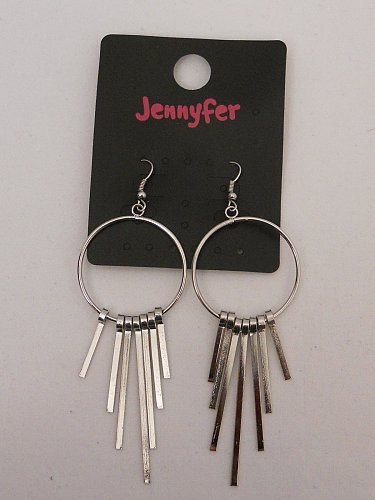 Unisex Fashion Drop Dangle Earrings Silver Tones JENNYFER Hook Fastener