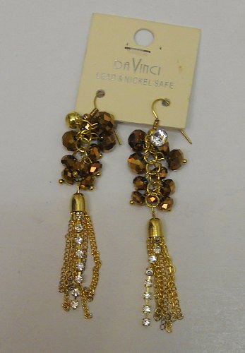 Women Fashion Drop Dangle Earrings Gold Copper Tones DA VINCI Rhinestone Hook