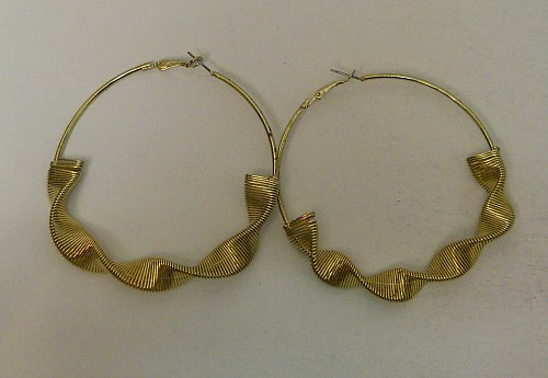 Women Hoop Earrings Fashion Gold Tones Wavy Ribbon Leverback Fastener Unbranded