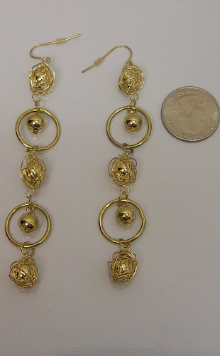 Women Fashion Drop Dangle Earrings Loops Beads Gold Tones Hook Fasteners SZ BIJO