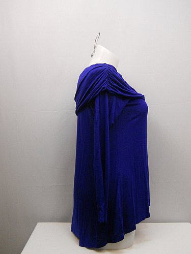 SIZE 1XL 3XL Womens Tunic Top Draped Off Shoulders Neck Royal Blue Long Sleeves