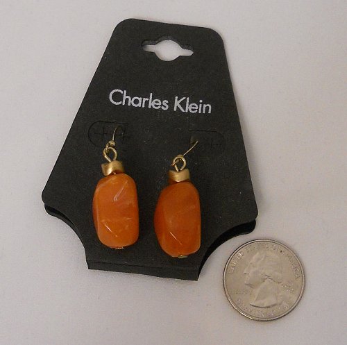 Women Fashion Drop Dangle Earrings Orange Polished Rocks CHARLES KLEIN Hook