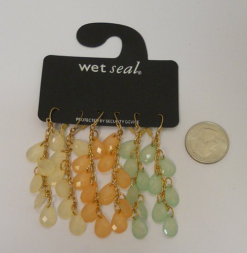 Women Fashion Drop Dangle Earrings 3 Pair Multi Colored Teardrop Beads Hook WET