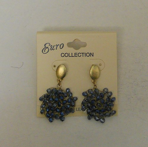 Women Fashion Drop Dangle Earrings Blue Beads EURO COLLECTION Push Backs