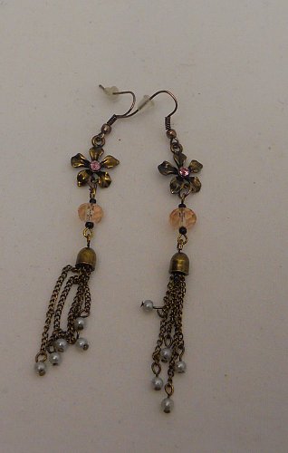 Womens Earrings Drop Dangle Copper Pink Rhinestones Beads FASHION JEWELRY Hooks