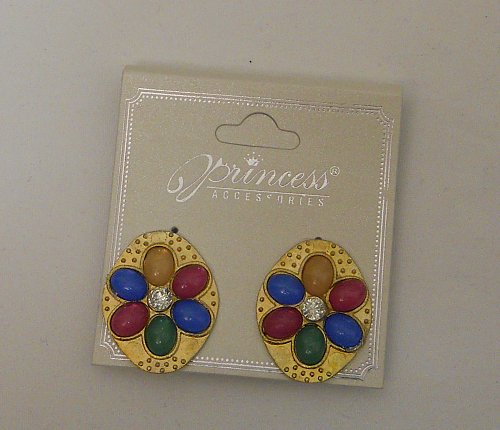 Womens Clip On Earrings Fashion Metal Beaded Flower Rhinestones PRINCESS