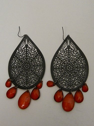 Women GOTHIC Fashion Earrings Black Teardrops Red Dangle Beads Drop Dangle Hooks