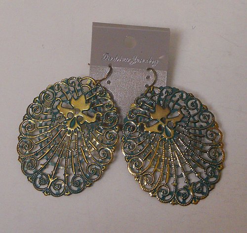 Women Fashion Drop Dangle Earrings Green Gold Metal Ovals FASHION JEWLERY Hook