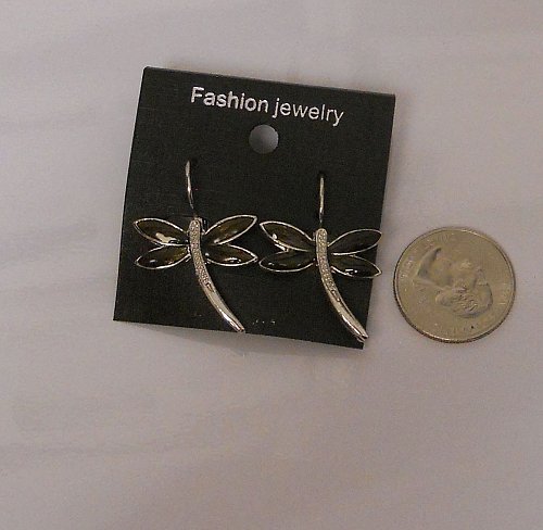 Women Fashion Huggie Earrings Dragonflies Silver Tones Leverback Fastener FASHIO