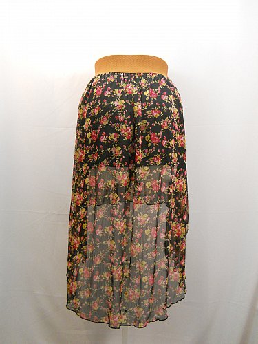 Women Skirt Floral Sheer Overlay Mock Lace-Up Belt SIZE XL Asymmetrical