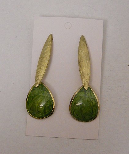 Women Earrings Gold Tones Green Teardrops Fashion Drop Dangle Push Backs Unbrand