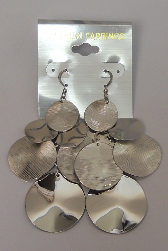 Women Earrings Silver Tones Fashion Drop Dangle Metal Circles Hook Fasteners FAS