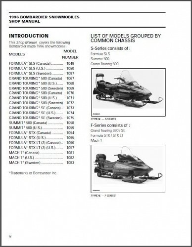 1996 Ski-Doo Grand Touring, Formula, Summit, Mach Service Manual on a CD