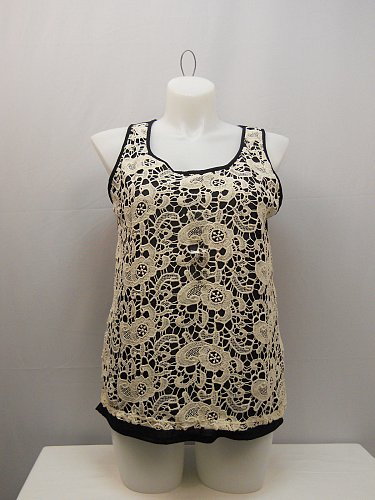 Womens Tank Cami Top SIZE XL FRENCH LAUNDRY Black Crochet Lace Overlay Sleeveles