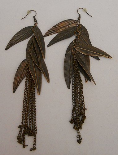 Womens Fashion Drop Dangle Earrings Copper Tones Leaves PRINCESS French Hooks