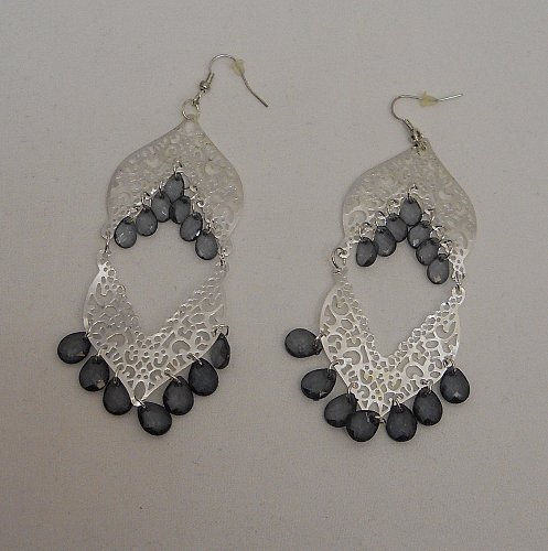 Womens Earrings Silver Tones Oval Beads French Hooks Fashion Drop Dangle